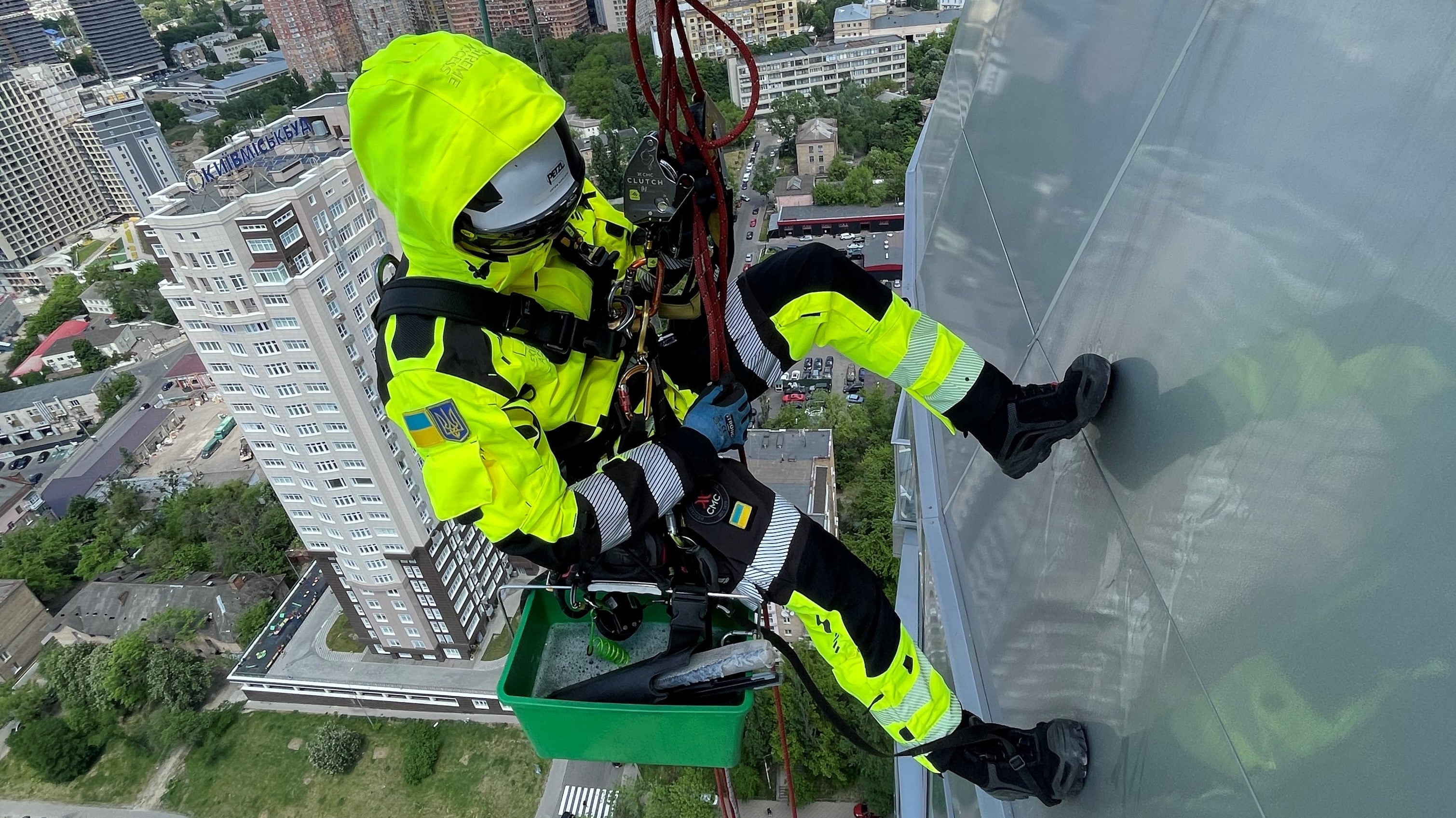 Rope Access professional climbing tall buildings with a view
